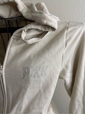 PINK Victoria's Secret Cream Zip Hoodie with Rhinestone Logo